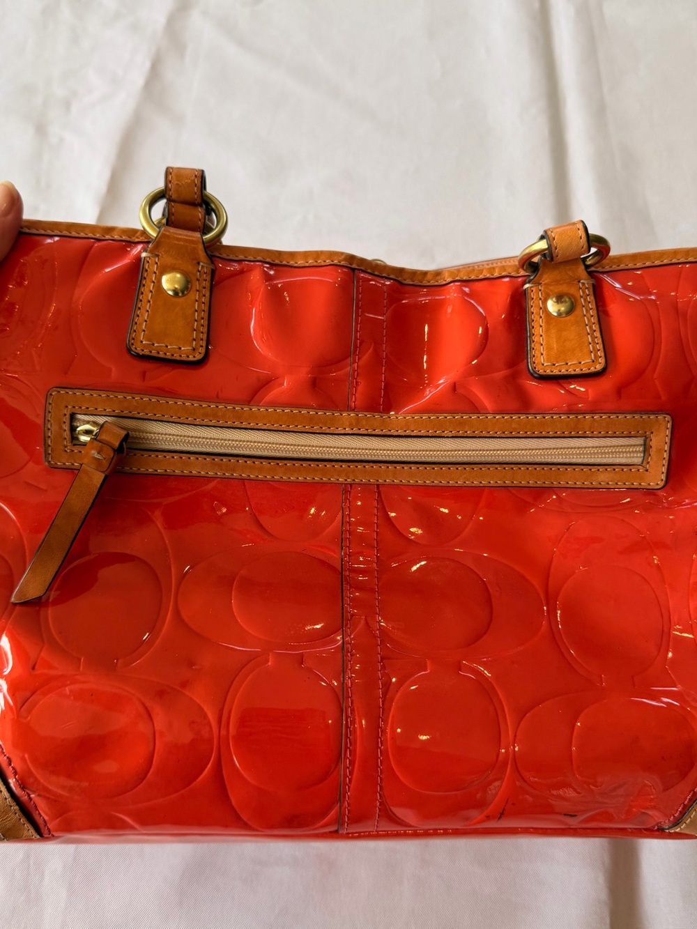 Coach Papaya Peyton Embossed Patent Leather Kisslock Orange Tote No F23722 - Picture 13 of 16